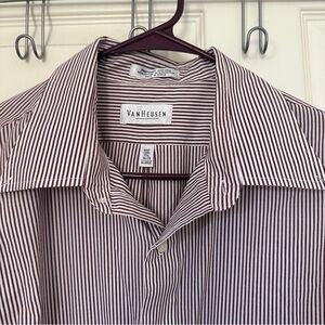 Van Heusen Men's Burgundy and White Striped Dress Shirt
